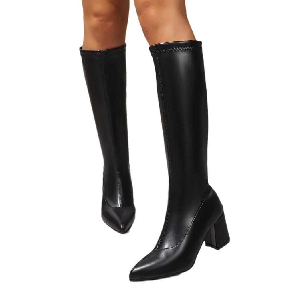 Thin boots women 2024 new autumn and winter fleece-lined but knee boots high boots cross-border plus size boots