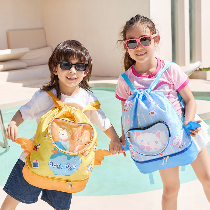 Children's Swimming Bag, Wet and Dry Separation Waterproof Storage Bag, Portable Backpack for Boys and Girls, Cute Cartoon Beach Backpack