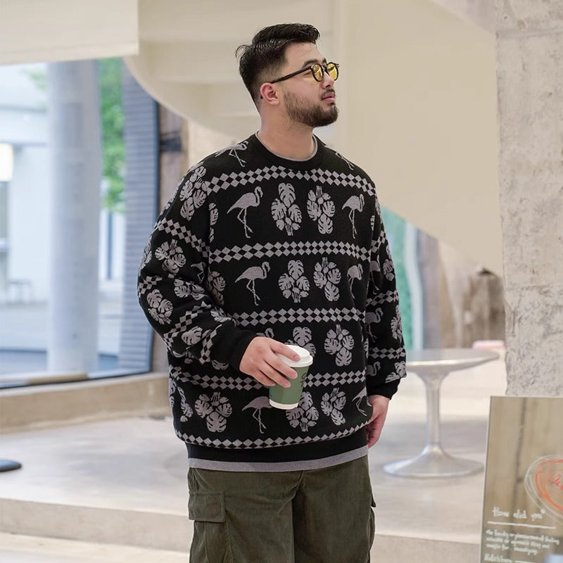 Trendy Brand plus size Men's Autumn and Winter Fake Two-piece Sweater Pullover Fatty Plus Plus Casual Fashion Loose Knitted Sweater