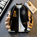 Spring and Autum Contrasting Color American Embroidered Leather Sleeve Jacket Men's/ women's  Korean Style Trendyy Baseball Uniform Autum Casual Student Jacket