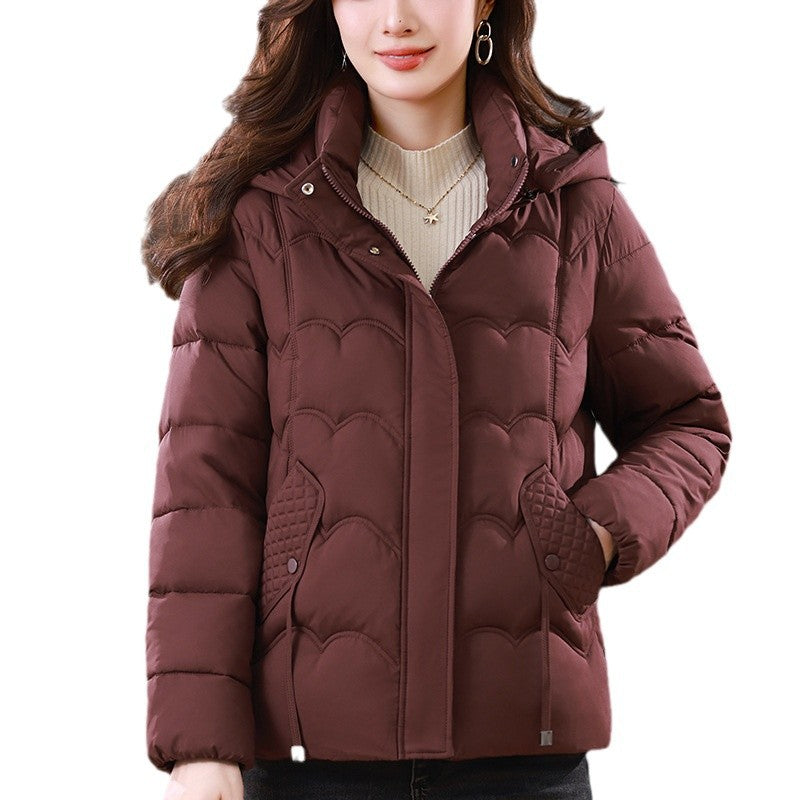 Fashionable Hooded Western Style Thickened Down Cotton-padded Coat Women's 2024 New Loose Simple All-match Casual Warm Cotton-padded Coat