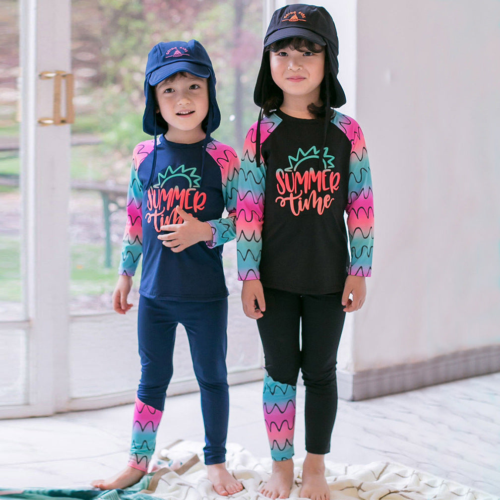 Children's Swimwear Boys' Baby Swimwear Split Beach Long Sleeve Sun Protection Swimwear Girls' Middle and Big Kids Swimwear Set