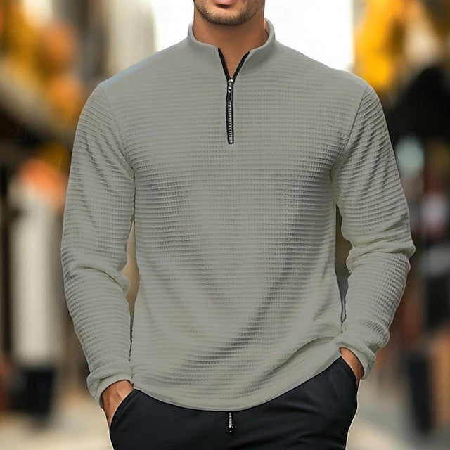 Cross-Border Independent Station Autumn and Winter American Simple Casual Men's Loose Jacquard Stand Collar Half-Zip Bottoming Shirt Sweatshirt for Men