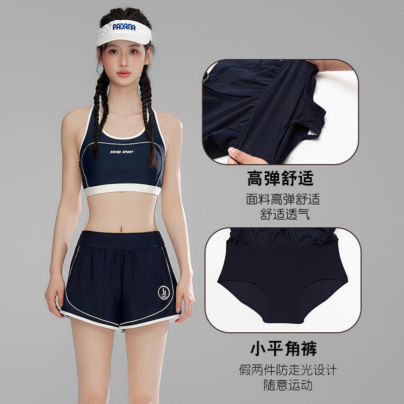 Racing Swimwear Women's Split Three-piece Set 2024 New Swimwear Slight Fat Covering Meat Slim Conservative Swimwear