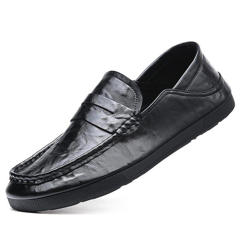 2024 Autumn Men's Slip-On Genuine Leather Breathable Casual Loafers Korean Style Versatile Low-Cut Daily Men's Leather Shoes