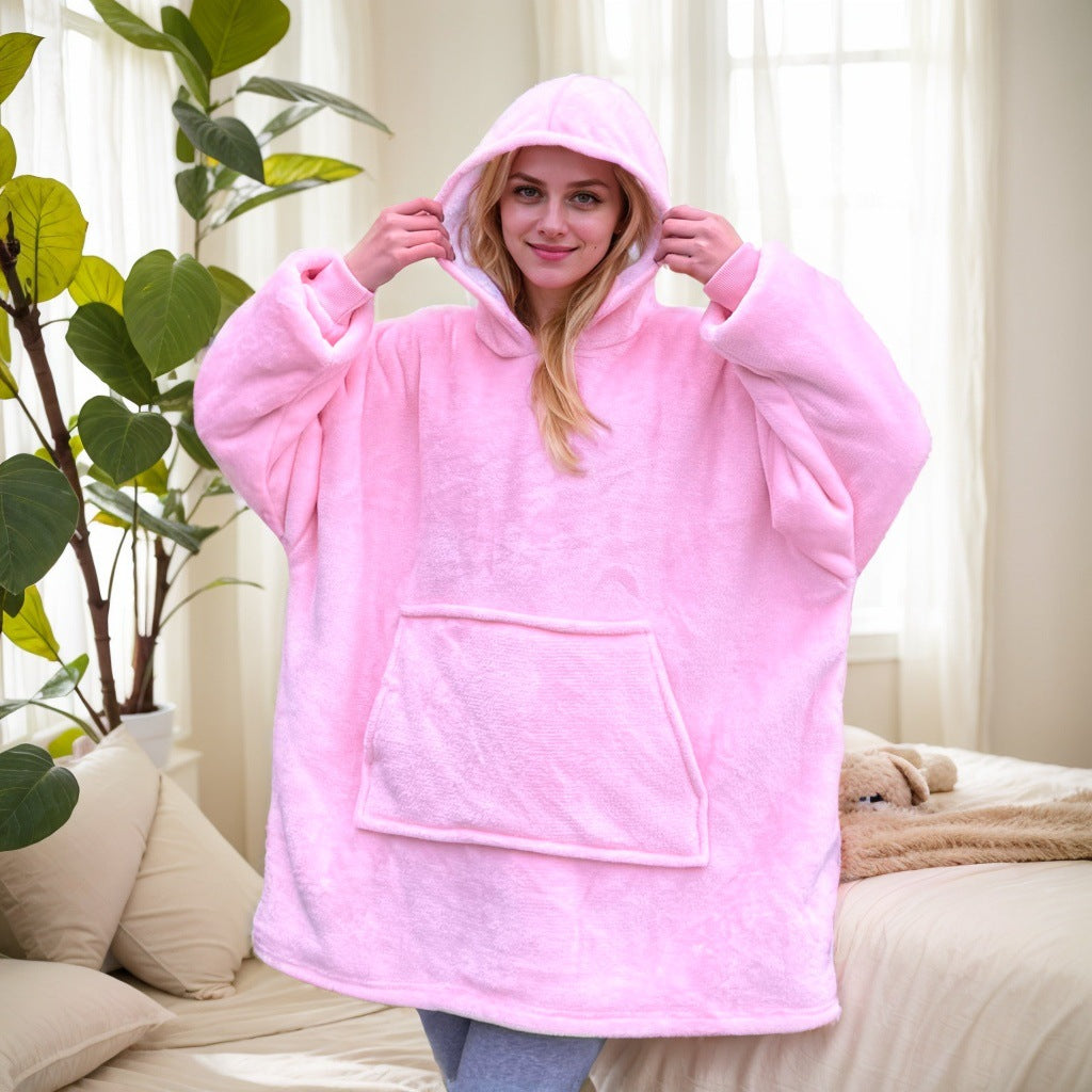 2021 Winter Fleece-Lined Thickened Navy Blue and Dark Gray Zip-Up Lazy Blanket Long-Sleeve Casual Flannel Hoodie