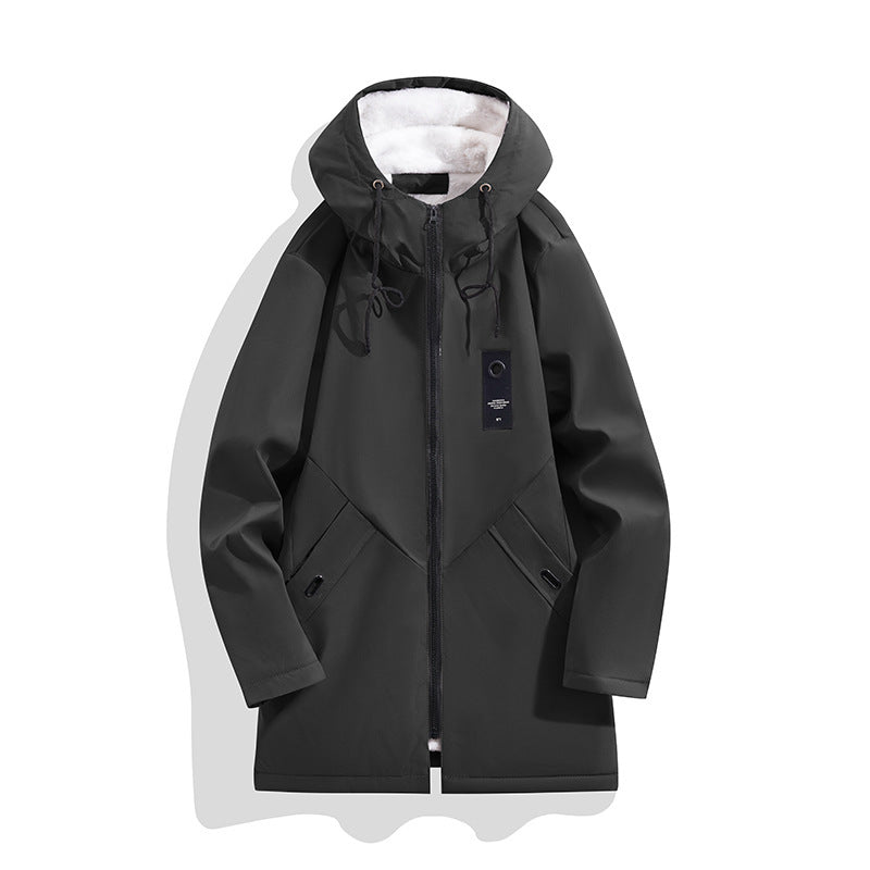 TUCANO/woodpecker winter new hooded fur collar fleece-lined long trench coat men's lamb fleece long sleeve coat s