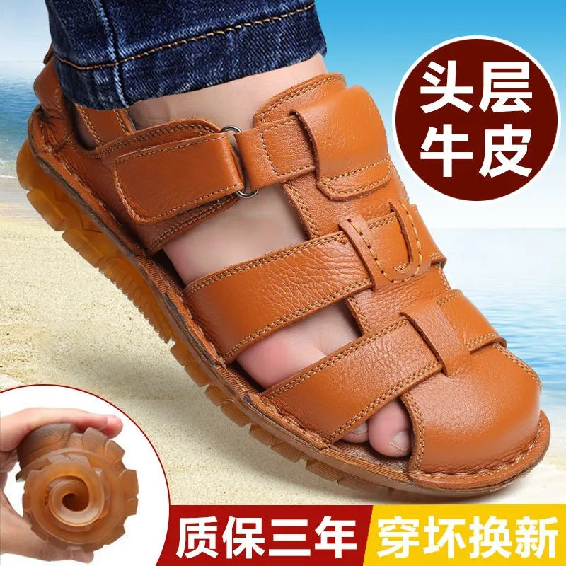 Men's Leather Shoes, New Men's Genuine Leather Sandals, Toe-Toe Sandals, Tendon Soles, Two-Wear Casual Beach Shoes, Fashionable Men's Shoes
