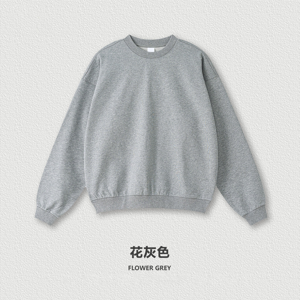 Men's 2025 Spring and Autumn High Quality Loose Solid Color Heavy Weight Terry 440g Drop Shoulder Basic Round Neck Sweatshirt for Men