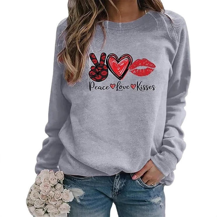 European and American foreign trade peace love kisses scissors hand love printing round neck sweater women's jacket coat