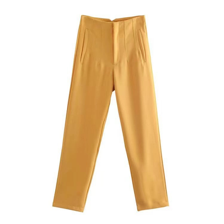 Women's Trousers European and American Amazon Cross-Border New Slim Fit Solid Color Pleated Micro-Elastic Formal Straight Pants Casual Pants
