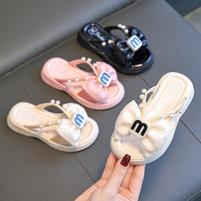 Children's Slippers Cross Slippers Women's 2024 Summer New Cyber Celebrant Beach Bow Chanel Style Slides