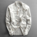 Men's buckle long-sleeved shirt autumn casual linen retro Chinese style slim stand collar slim fit shirt jacket