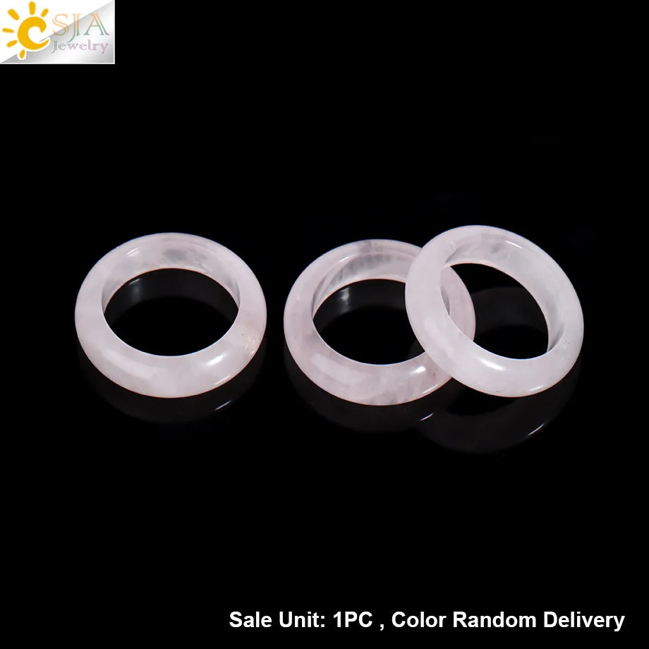 Gem Stone Crystal Band Rings for Men Natural Pink Stone Quartz Red Agates Jaspers Dainty Finger Jade Ring Women Jewelry H474