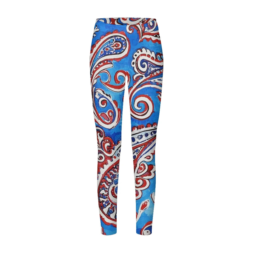 Women High-Waisted Vintage Paisley Print Sports Leggings Full Length Athletic Pants for Yoga Fitness and Casual Boho Chic Wear