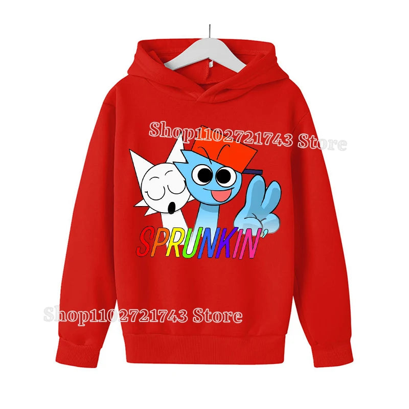 Sprunki Thick Hoodie for Children Anime Cartoon Fashion Sweatshirt Boys Girls Autumn Winter Hip Hop Hooded Hoodies Kids Clothes