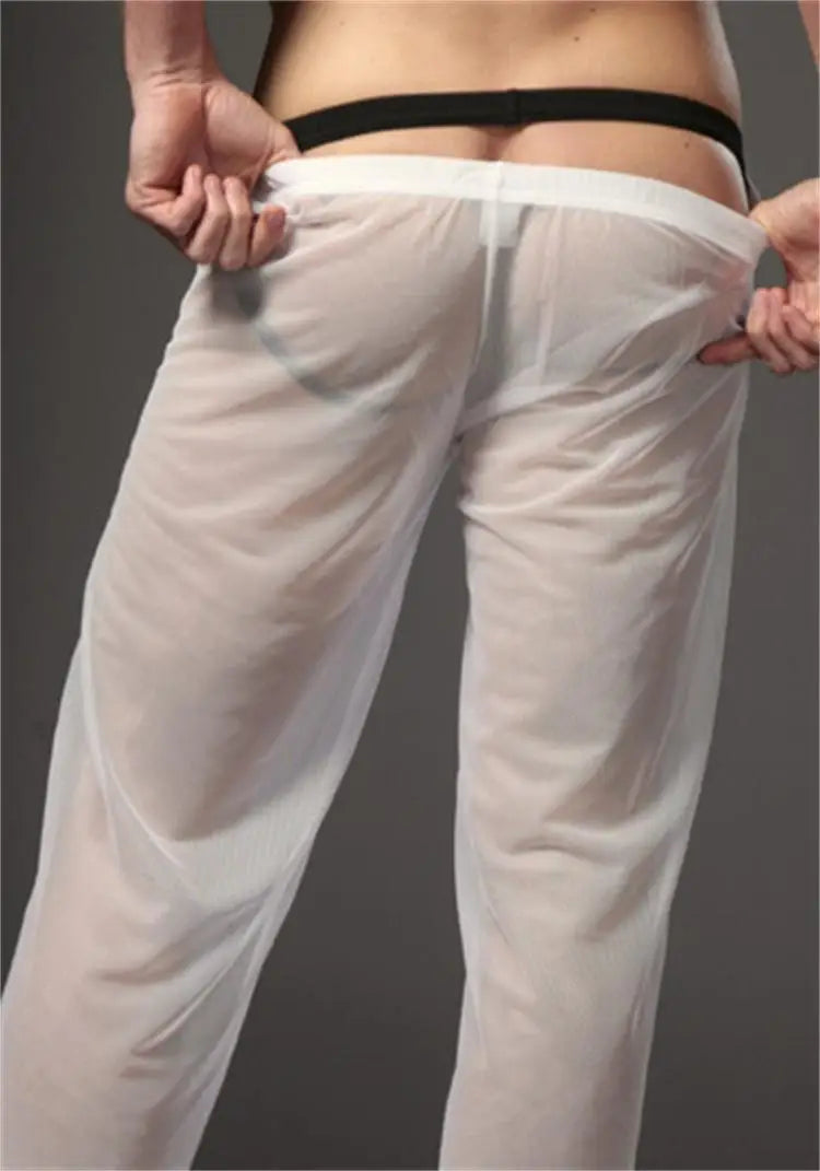 Sexy Men's Mesh Pyjamas Pants Low Waisted Sheer Transparent Homewear Trousers Man Lingerie Breathable Sleepwear Pants Leggings