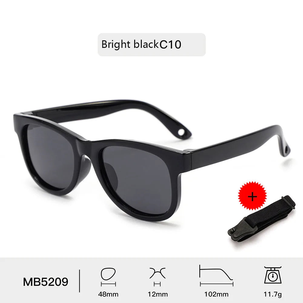 Children's Sunglasses for Boys Girls Bendable Flexible Polarized Sunglasses with Strap Square Silicone Frame Sunshade Glasses