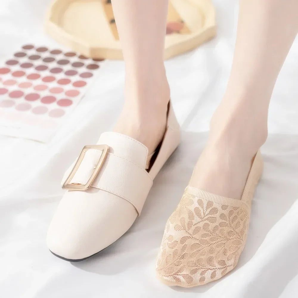 Women Invisible No Show Socks Hollow Out Mesh Lace Sock Slippers Socks Silicone Non-slip Summer Low Cut Ankle Boat Socks Women
