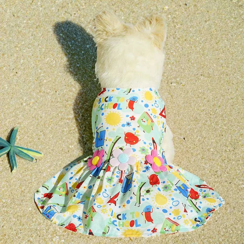 Cute Cartoon Pet Dress Spring Summer Puppy Clothes Dog Skirt Adorable Small Dog Clothing Chihuahua Yorkie Apparel Fashion Dress