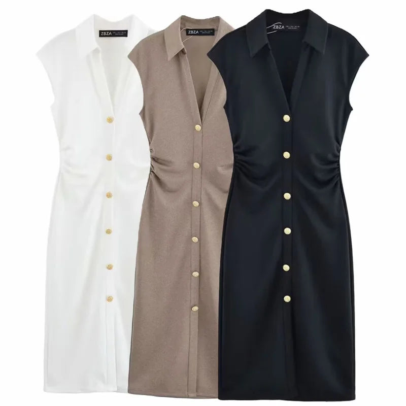 HXAO 2025 Women's Dress Ruffled Long Dresses Summer Elegant White Khaki Black Dress Button Up Slim Vestidos Chic Evening Dresses