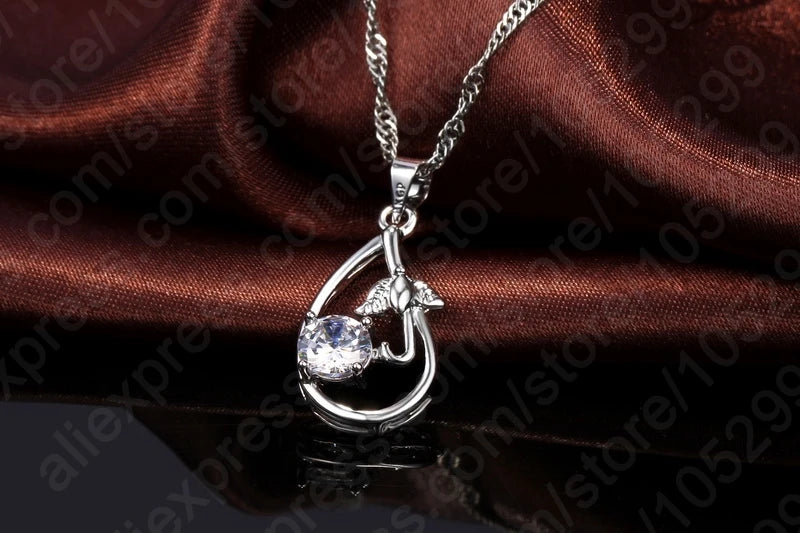 Wedding Bridal Jewelry Sets for Women Neckalce and Earrings 925 Sterling Silver Romantic Style Jewelry for Women As Gift