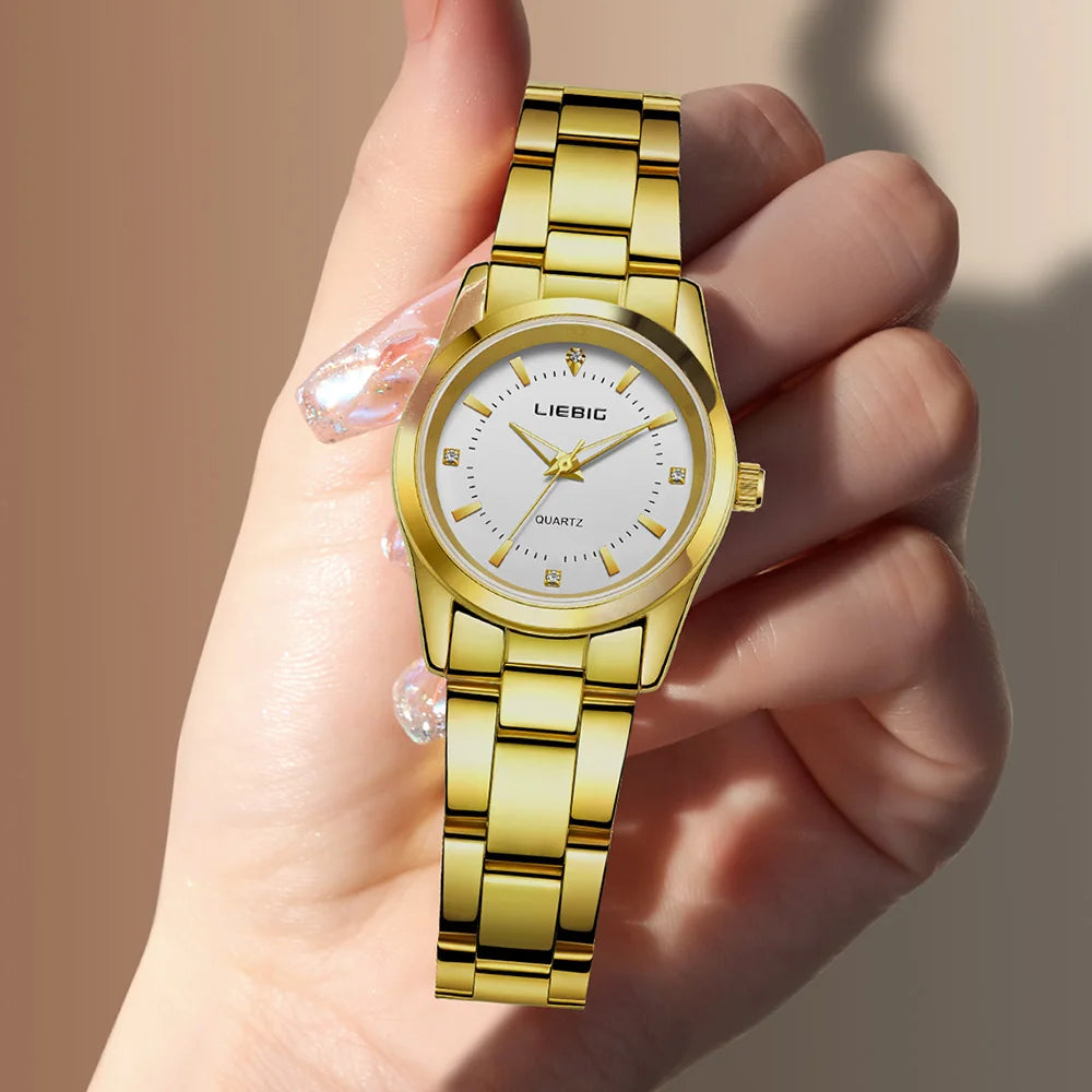 LIEBIG L4005 Fashion Golden Quartz Watches Women Luxury Full Steel Strap Waterproof Girls Wristwatch Ladies Clock Relogio Hombre