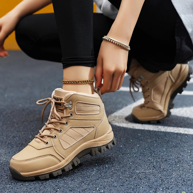 Women Sports Shoes White Casual Non Slip Running Shoes Outdoor Hiking Climbing Waterproof Breathable Lace Up Platform Sneakers