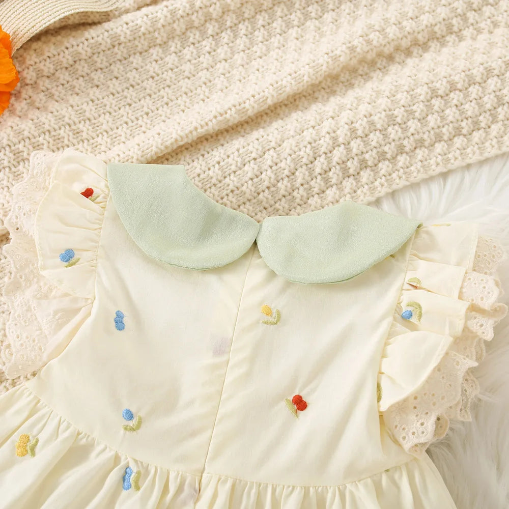 Outfit for Kids Summer Breathable Cotton Toddler Cherry Dress Sweet Fashion Comfortable Bow Doll Collar Baby Girl Birthday Dress