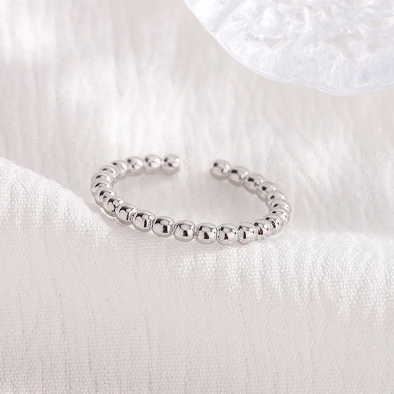 Women's Jewelry 925 Sterling Silver Round Bead Small Adjustable Rings For Women Couple Vintage Accessories Prevent Allergy