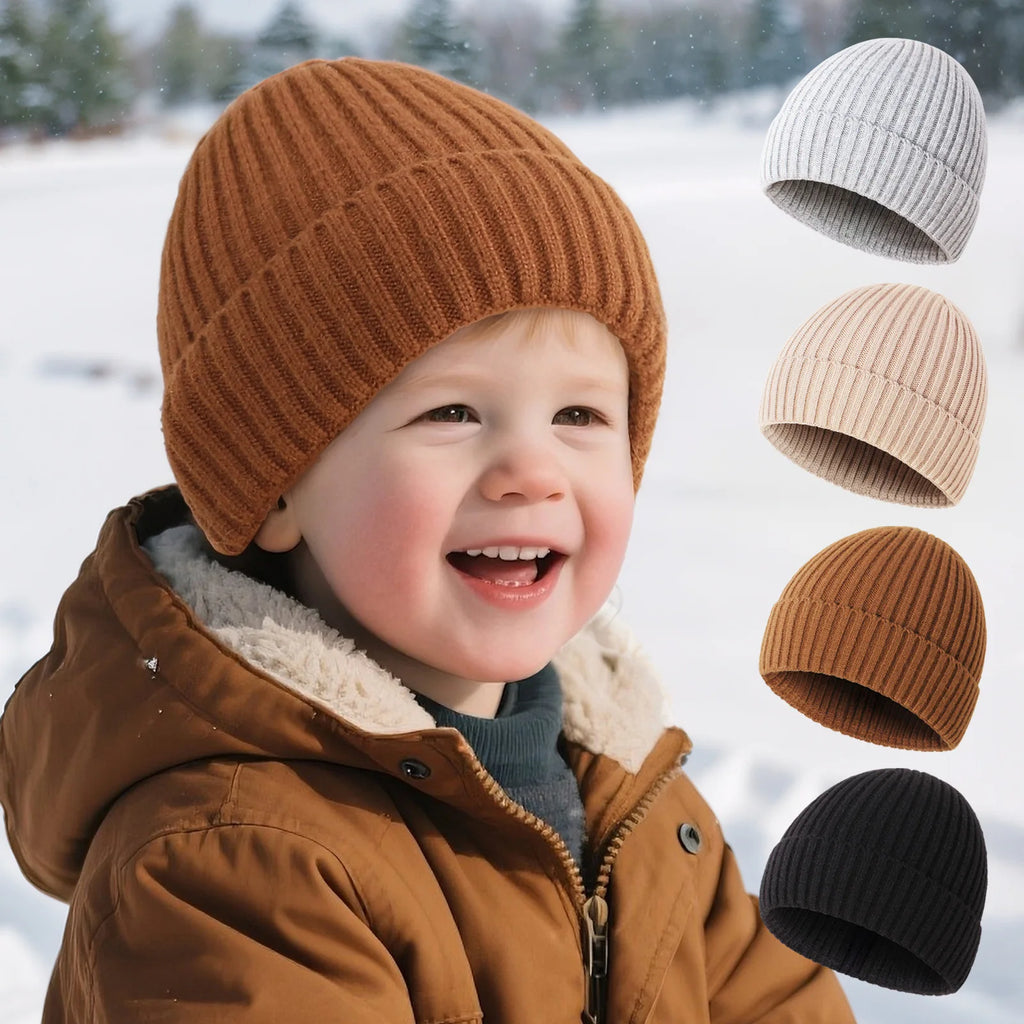 Knitted Hat For Boys And Girls Caps Fashion Simple Children Warm Skullies Beanies Cap Solid Toddler Kid Autumn Winter Beanie Hat