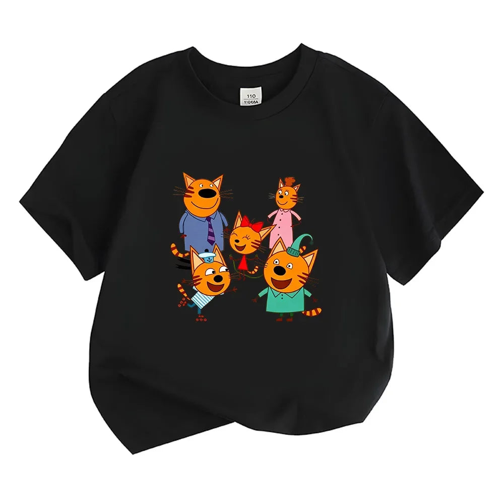 100% Cotton Kid-e-cats Children's T-Shirt 2-12 Years Cartoon Print Kids Tees Cute Casual Tops O-Neck Short Sleeve Summer Wear