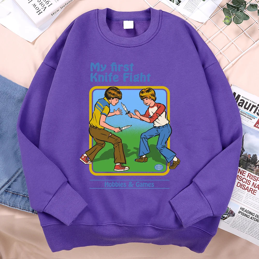 My First Knife Fight Hobbies Games Comics Hoodie Men Women Autumn Loose Warm Clothing Casual Casual Streetwear Crewneck Hoodies
