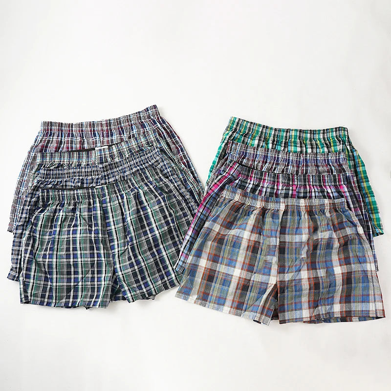 Cotton Plaid Pajama Pants Men Comfortable Widen Waist Elastic Pajamas Sleep Shorts Button Placket Pants pijama hombre
