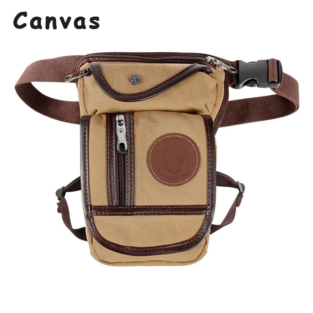 Men's Motorcycle Bag Waterproof Portable Canvas Motorcycle Drop Leg Bag Multifunctional Outdoor Sport Riding Waist Shoulder Bag