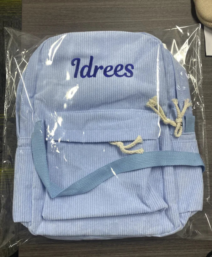 Personalized corduroy kids Backpack custom name embridery kindergarten schoolbags for children girls boys solid baby Bags Gifts