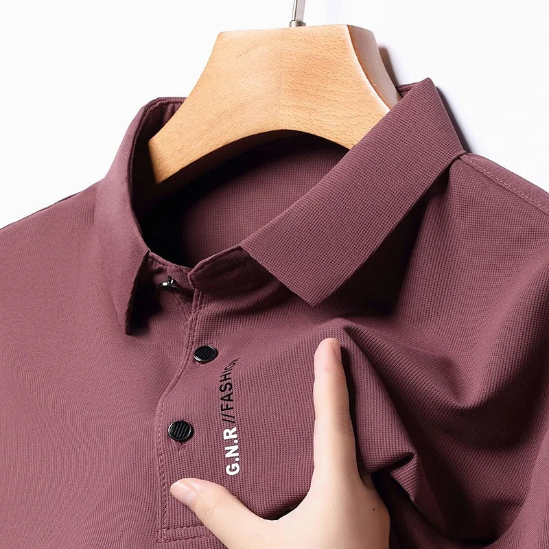 Men's Short Sleeve Solid Color Polo Shirt New Breathable Comfortable Elastic Top for Casual Wear