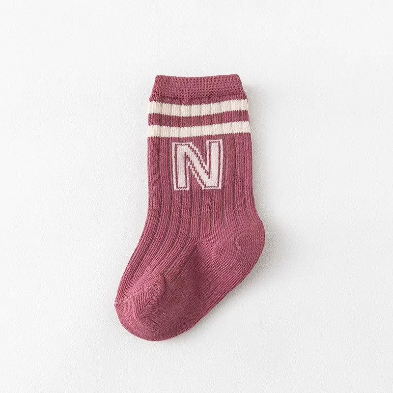 Korean Kids Knit Soft Fashion Letter Socks Baby Middle Tube Stockings Long Socks for Infant Toddler Boys Girls Casual Socks