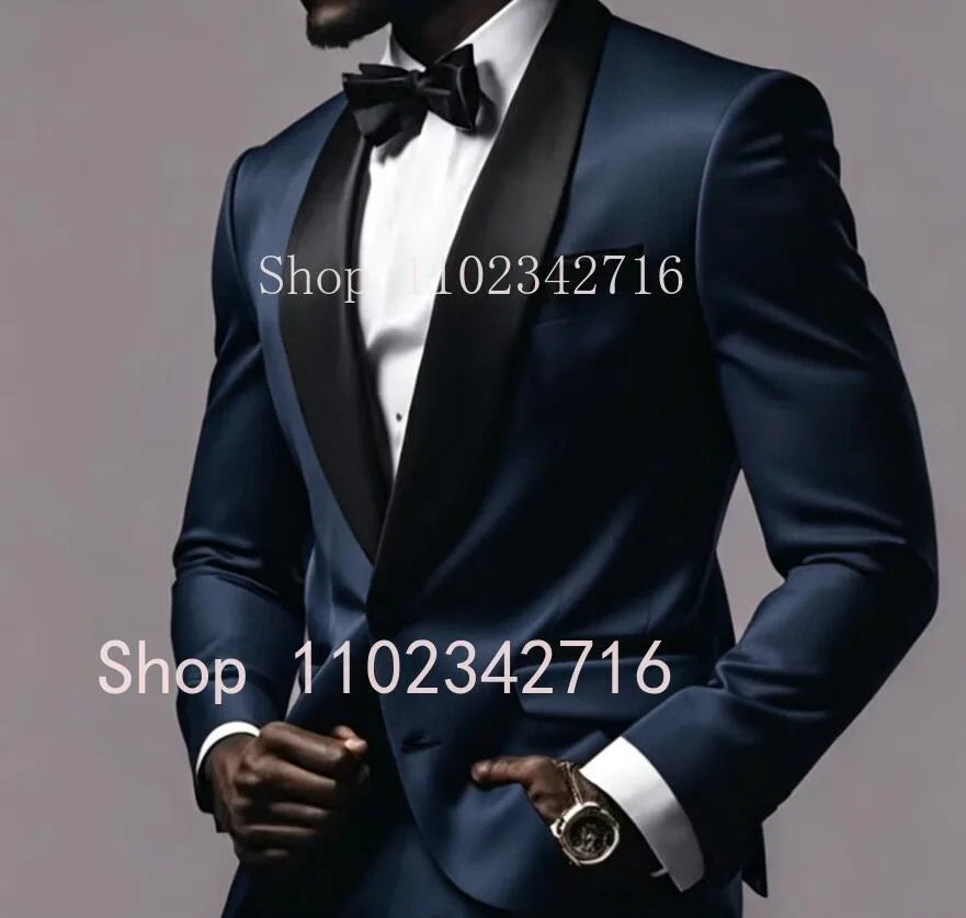 New Luxury Red Satin Men Suits 2025 Shawl Lapel Single Breasted Wedding Blazer 2 Piece Jacket Pants Formal Prom Party Suit Male