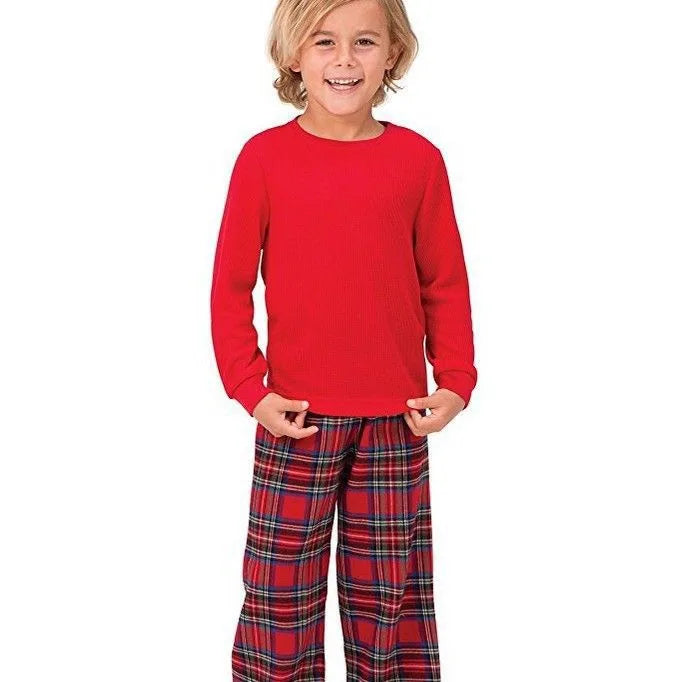 Matching Family Christmas Pajamas Set with Festive Letter Print Tops and Plaid Pants - Holiday Sleepwear for Adults and children