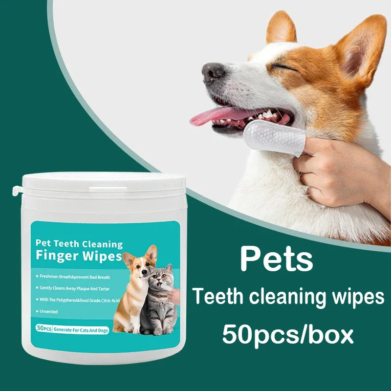 Pet Cleaning Disposable Finger Toothbrush Pet Teeth Cleaning Finger Covers Wet Wipes Dog and Cat Oral Cleaning
