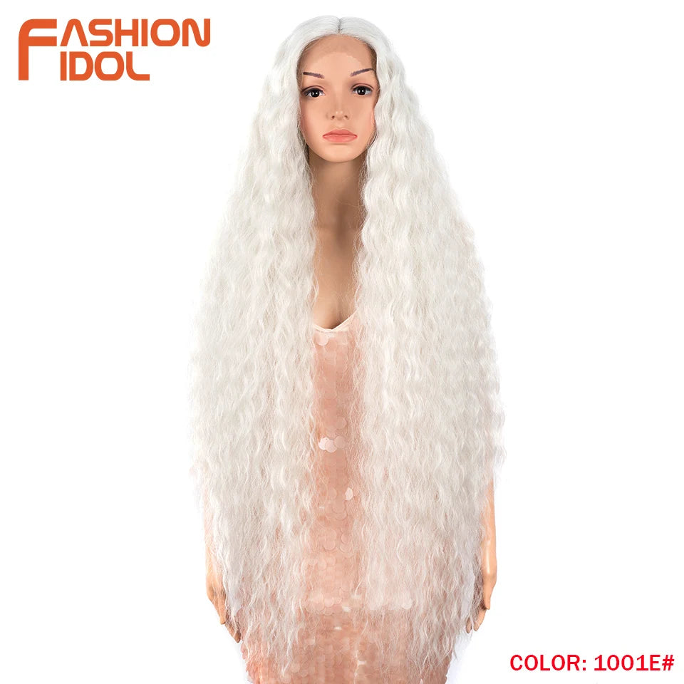 Synthetic Wigs Cosplay Loose Wave Hair Lace Front Wigs For Women Ombre Brown Water Wave 42 Inch Curly Hair Heat Resistant Wig