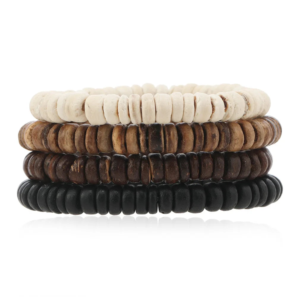Wooden Bracelets For Men Beaded Multilayer Wooden Bead Jewelry Irregular Coconut Shell Handmade Elastic Bracelet Jewelry