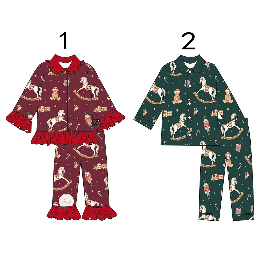 Custom Boutique Children Christmas Pyjamas Set Kids High Quality Frills Girls Boys Pajamas Clothing