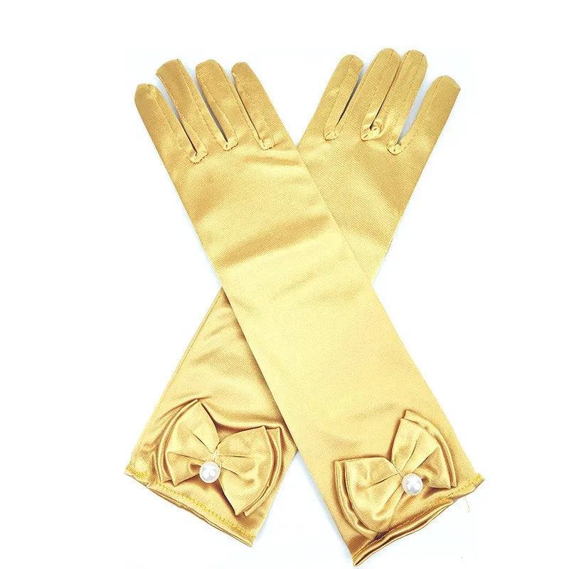 Girls Princess Accessories Kids Satin Bow Elsa Cinderella Gloves for Costume Children Birthday Halloween Party Cosplay Gift