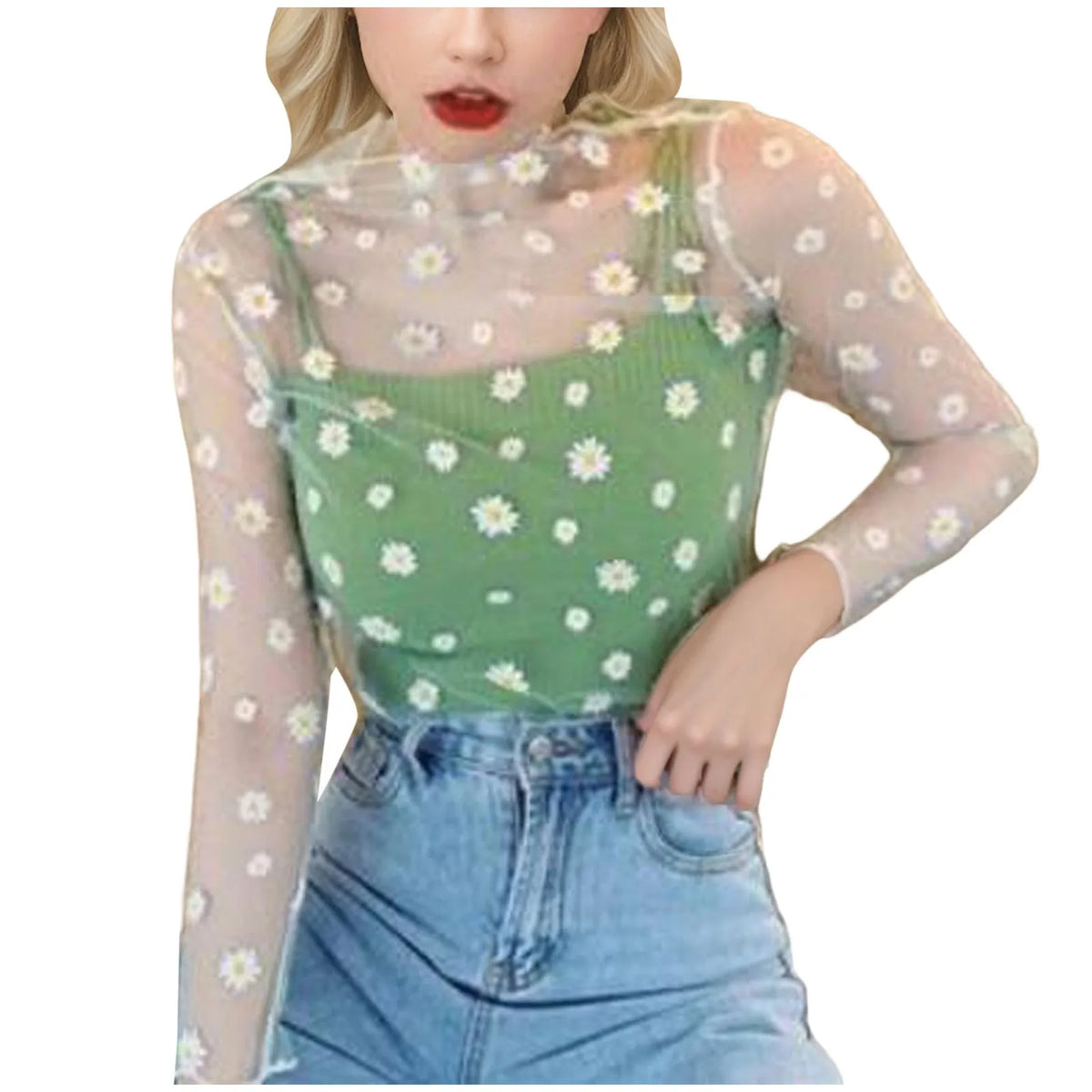 Casual Summer Crop Tops Women's Sheer Mesh Spaghetti Strap Tank Tops Streetwear Cotton Knitted Blouse Basic Camis Tops Mujer