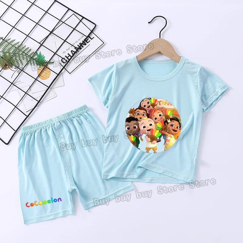 Cocomelons Pajamas Suit Kids Boys Girls Nighty Wears Cool Summer Loungewear Short Sleeve T-shirt Shorts 2pcs Soft Birthday Gift