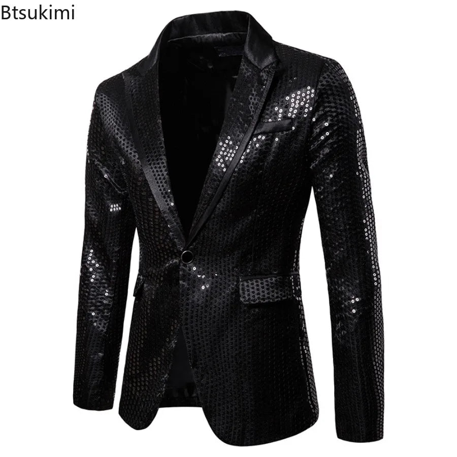 New Men's Dress Suit Round Sequin Boutique Casual Suit Jacket Men Wedding Stage Performance Costume Bar Nightclub Host Suit Tops