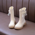 Girls Fashion Padded High Boots 3-18 Years Old Beige Bow Children's Cotton Shoes Versatile Non-slip Girls Short Leather Boots