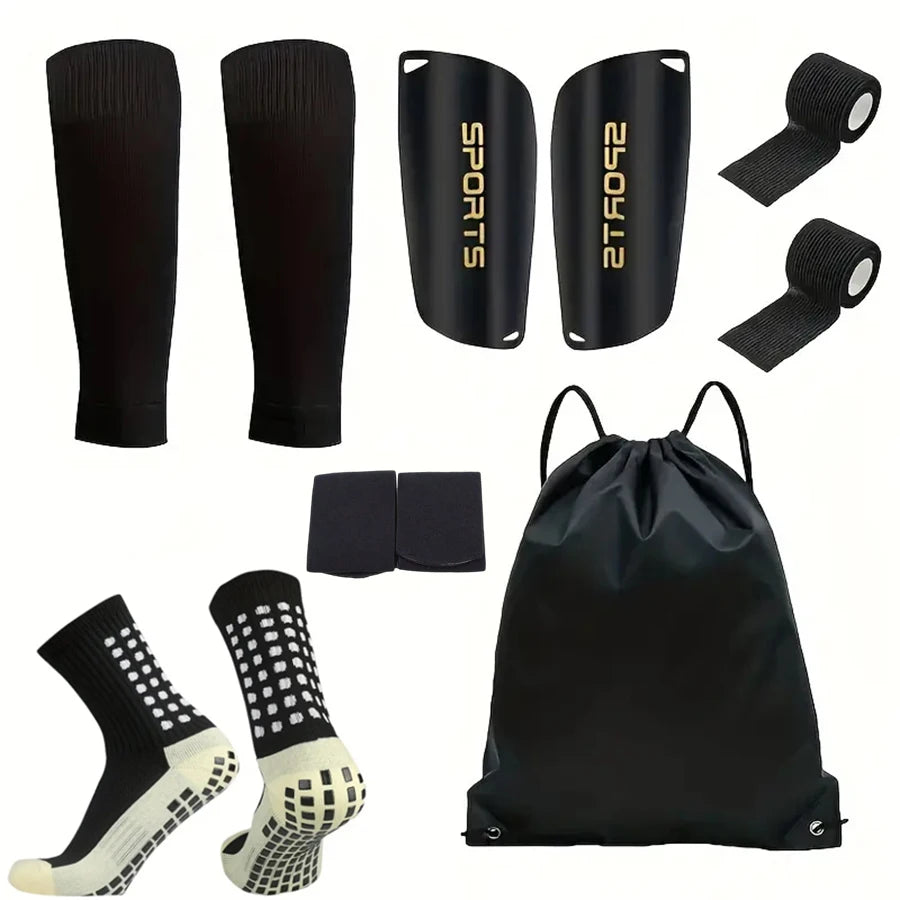 6-Piece Set of Outdoor Sports Football Socks + Shin Guards + Shin Socks + Ankle Protectors + Straps + Storage Bag S004593